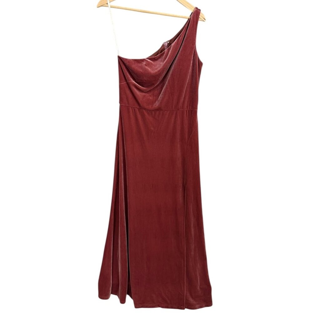 Anthro x Jenny Yoo‎ Cybill Velvet One Shoulder Side Slit Gown Pink 10 Bridesmaid